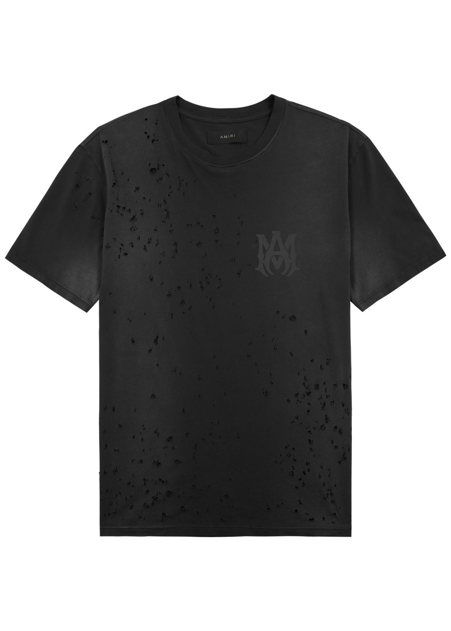 Amiri Logo Distressed Cotton T-shirt - Black