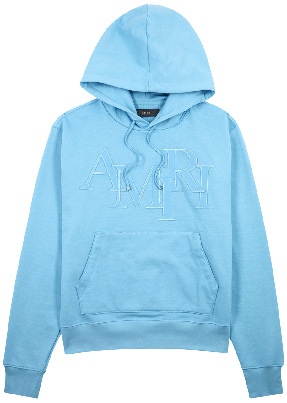 Amiri Logo-appliquéd Hooded Cotton Sweatshirt - Light Blue - M