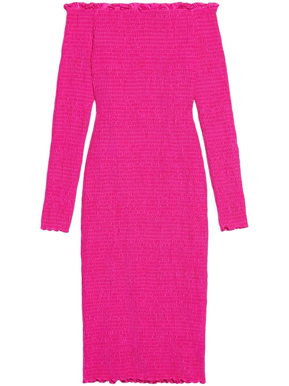 Balenciaga off-shoulder smocked midi dress - Pink