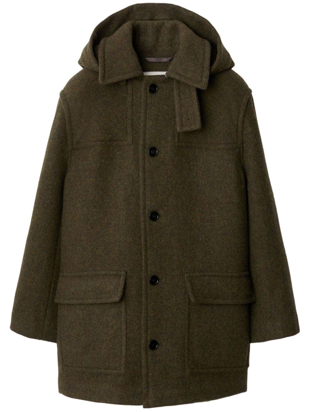 Burberry single-breasted hooded wool coat - Brown