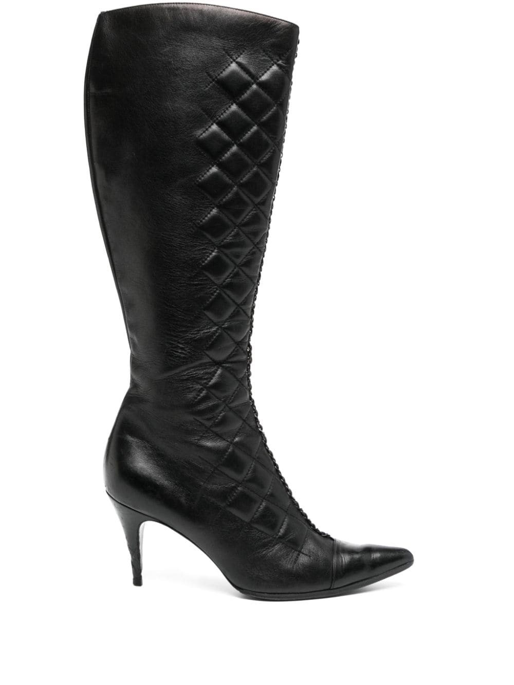 CHANEL Pre-Owned 85mm diamond-quilted chain boots - Black