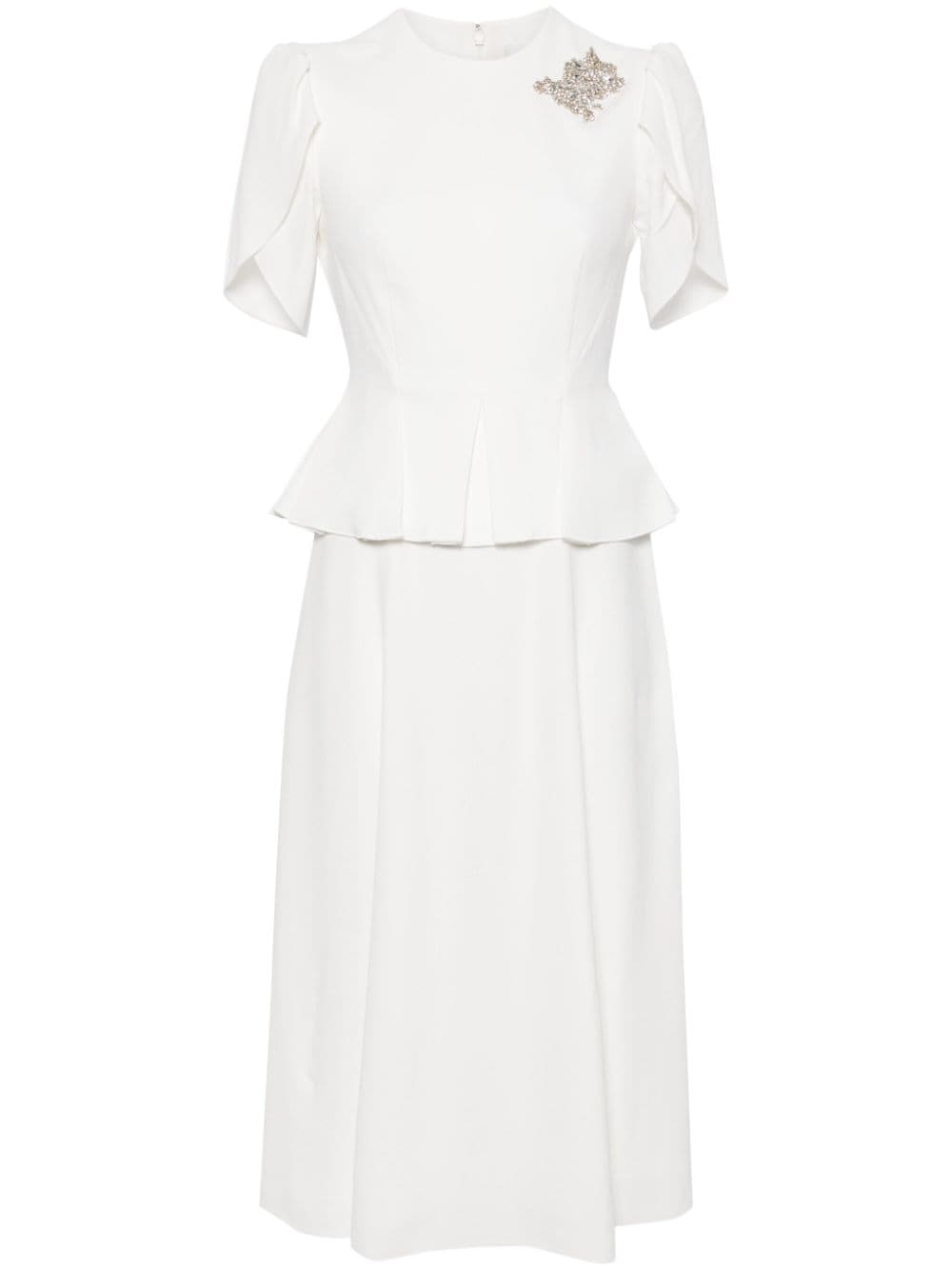 ERDEM crystal-embellished peplum-waist midi dress - White