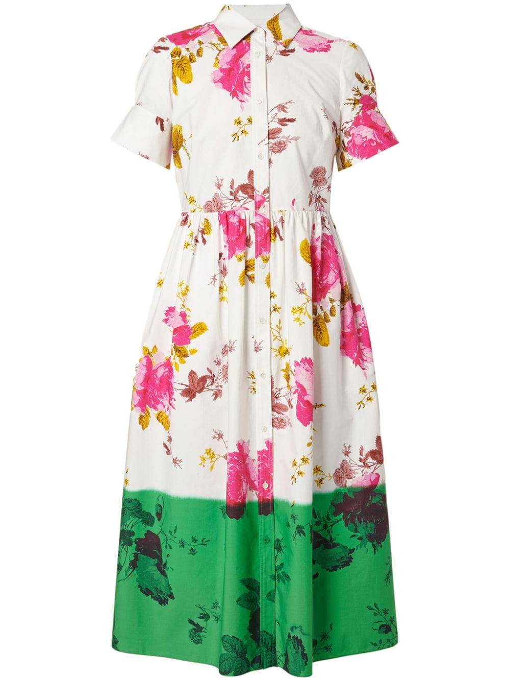 ERDEM dipped-hem floral-print shirt dress - Neutrals