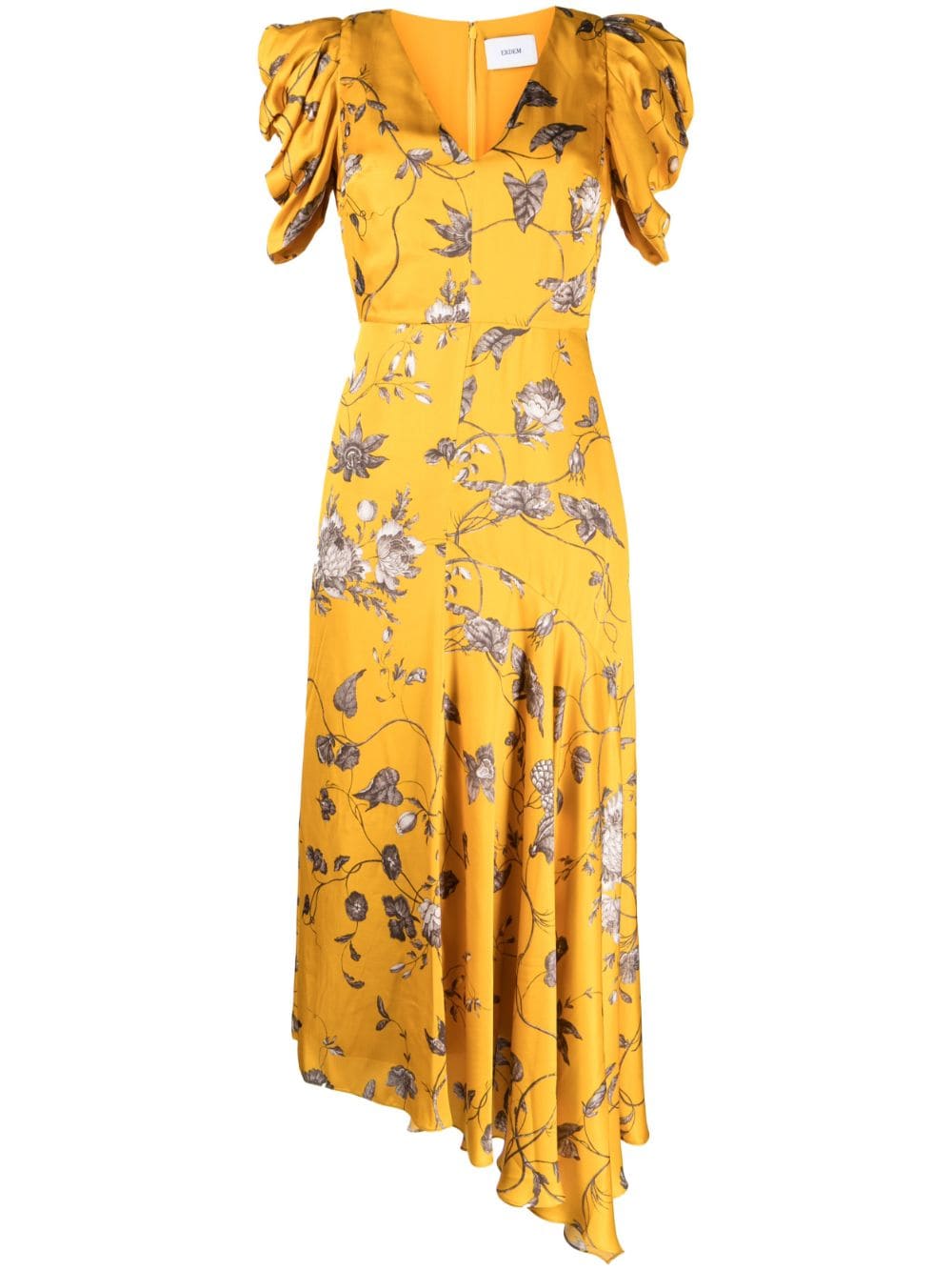 ERDEM floral-print asymmetric midi dress - Yellow