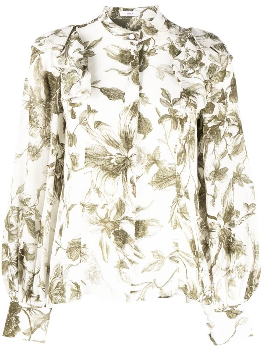 ERDEM floral-print bishop-sleeve blouse - White
