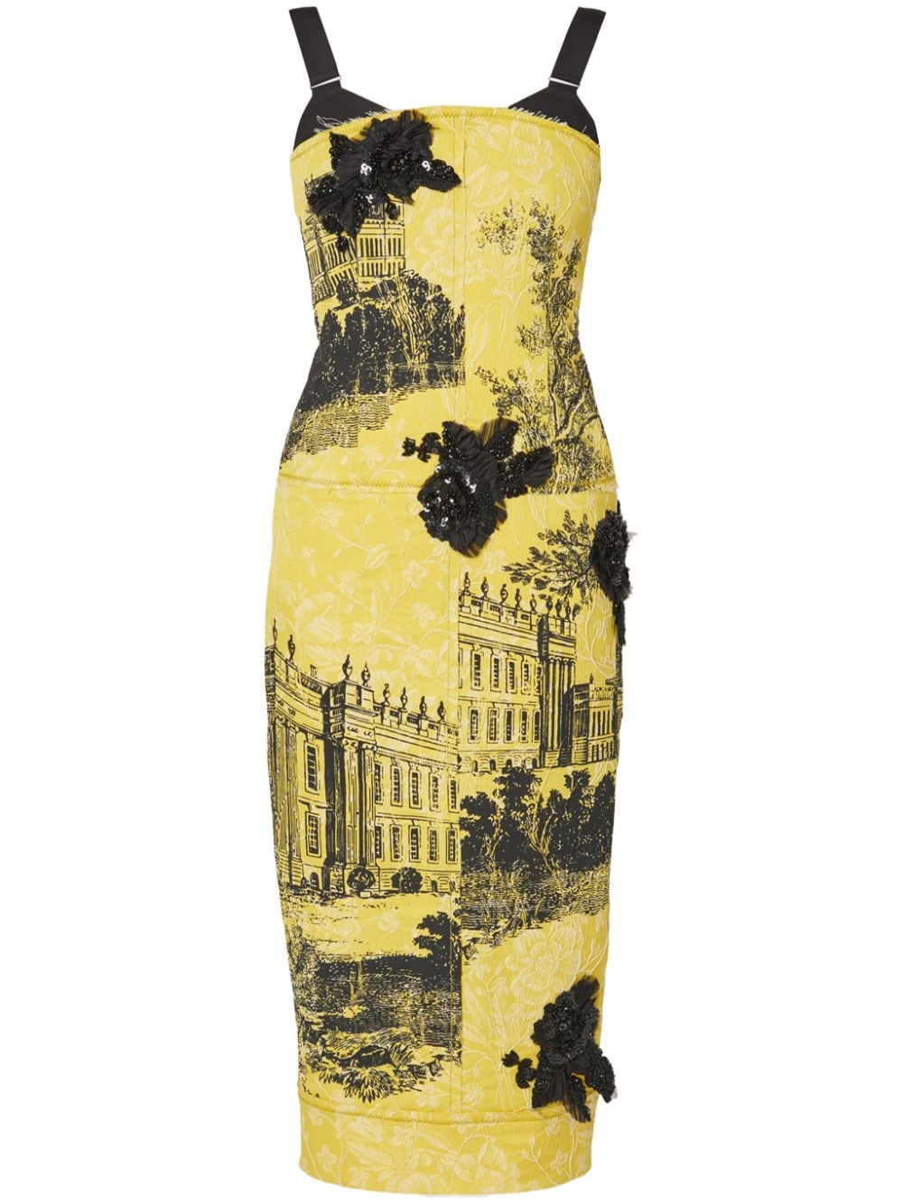 ERDEM patterned-jacquard midi dress - Yellow