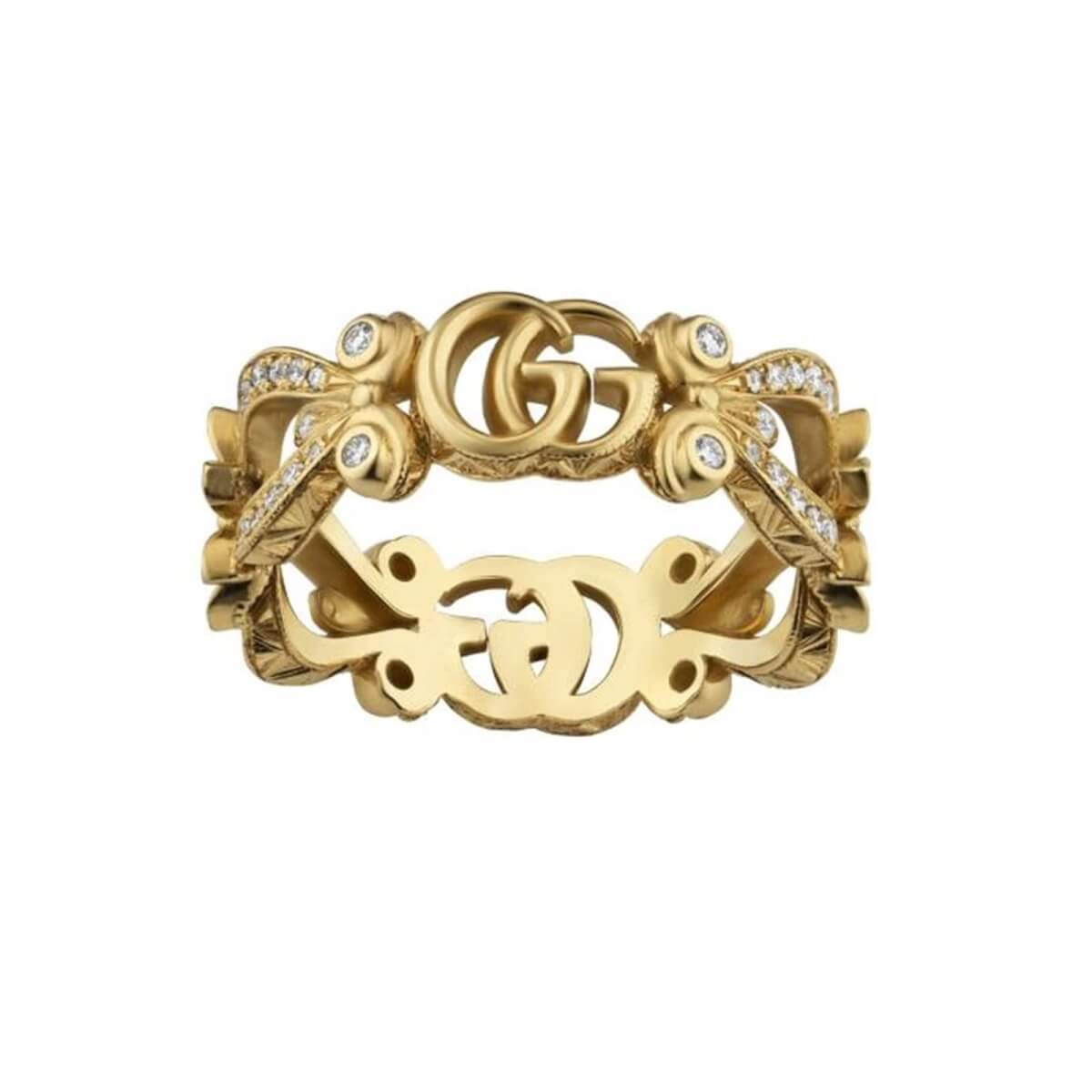 Gucci 18ct Yellow Gold Diamond Flora Ring - Ring Size L
