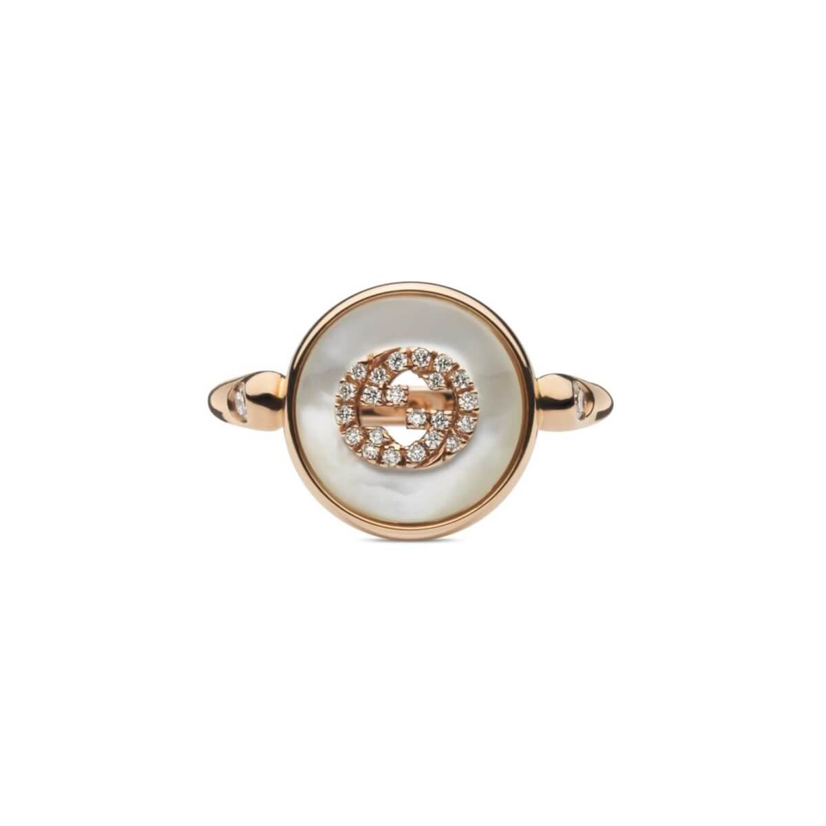 Gucci Interlocking 18ct Rose Gold Mother of Pearl & 0.08ct Diamond Ring