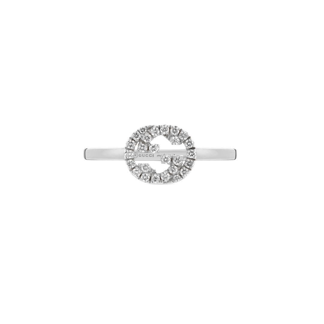 Interlocking G 18ct White Gold 0.12ct Diamond Ring - Ring Size N