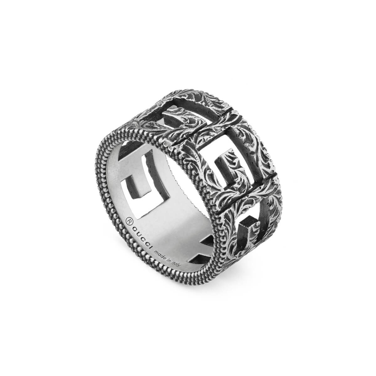 Ring With Square G Motif In Silver - Ring Size L