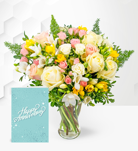 Rose and Freesia with Anniversary Card