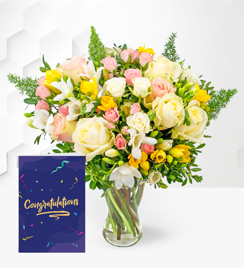 Rose and Freesia with Congratulations Card
