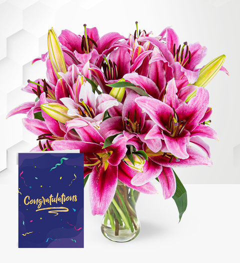 Stargazer Lilies with Congratulations Card